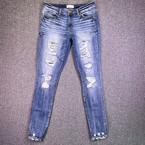 BKE Women's Skinny Ripped Jeans - Blue
